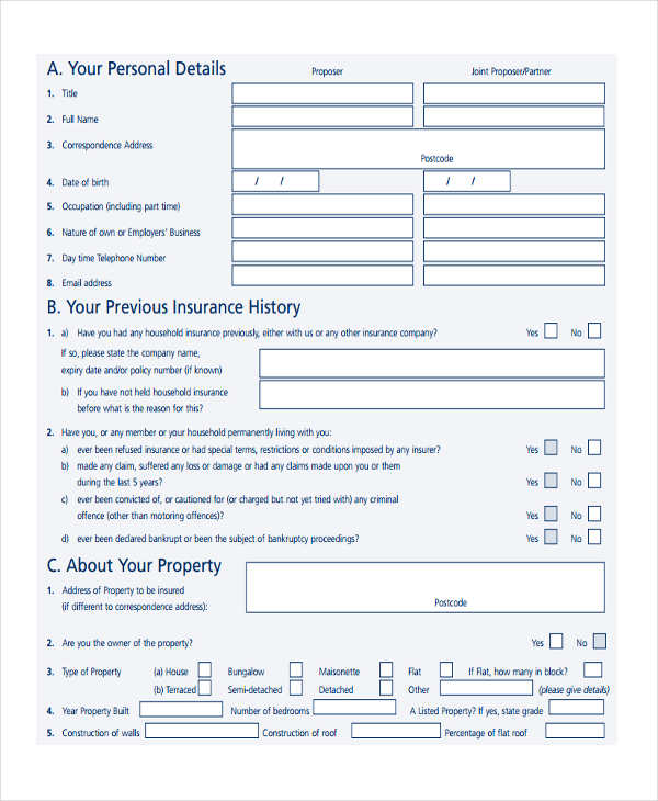 home owners insurance form