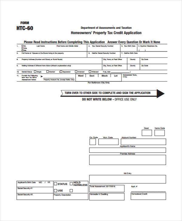 homeowners tax credit application form