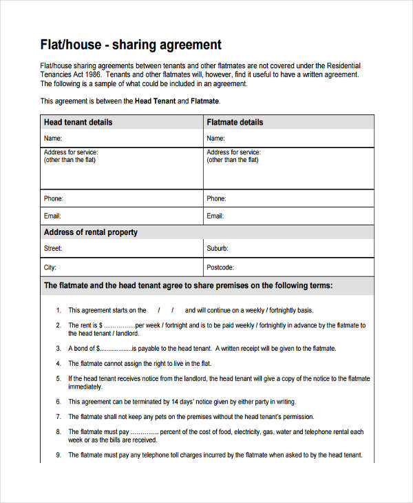 House Share Tenancy Agreement Template