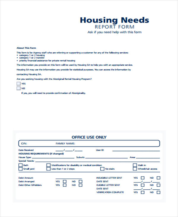 housing agency needs assessment form