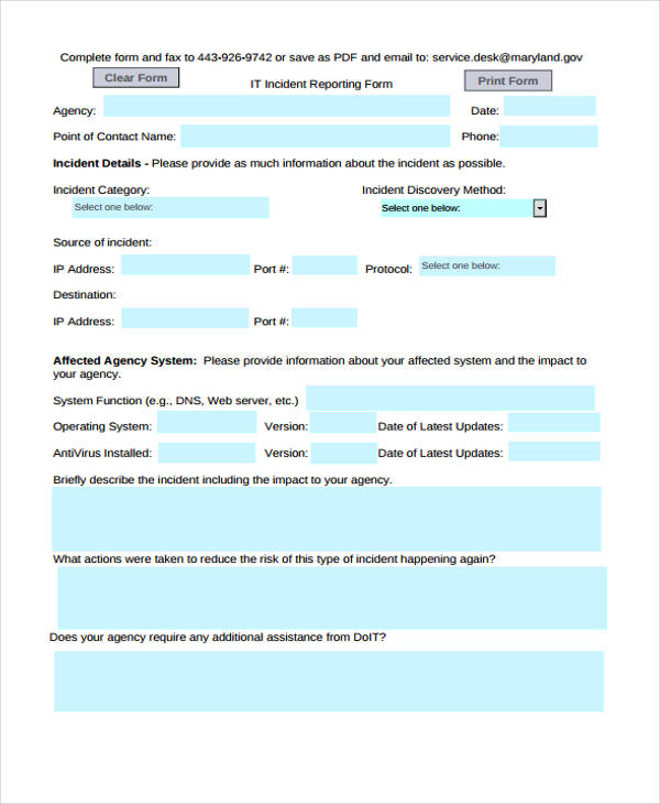 it system incident report form