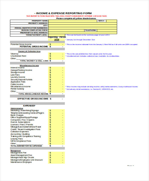 income expense report form in xls