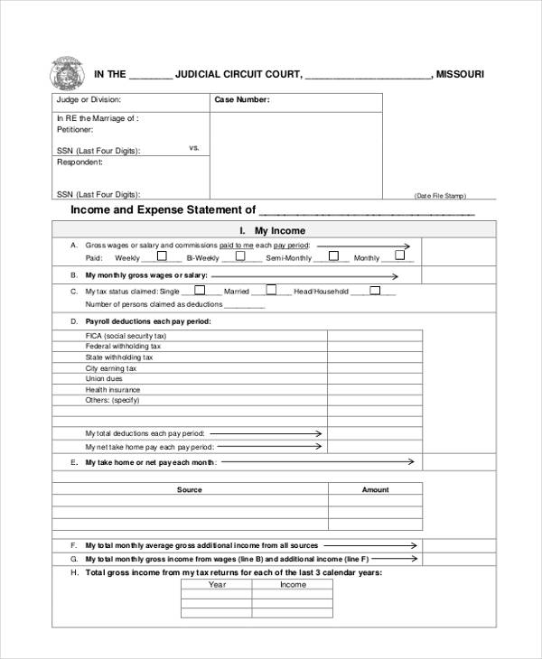 income expense statement form