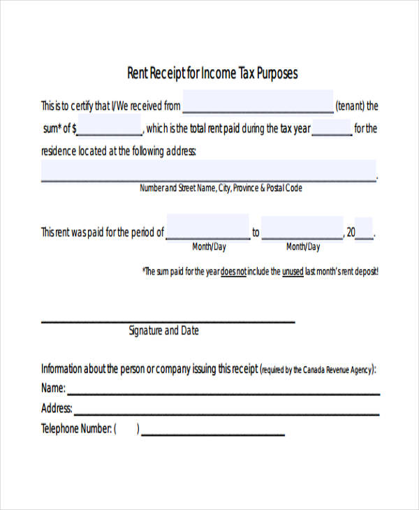 Tax Duductable Receipt Template