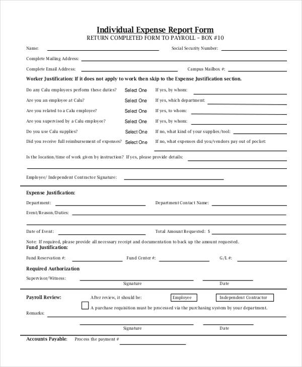 individual expense report form
