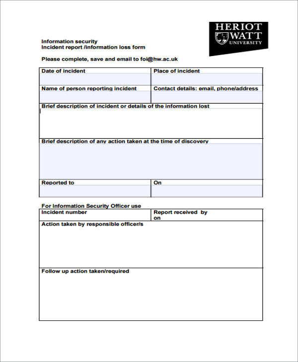 information security incident report form
