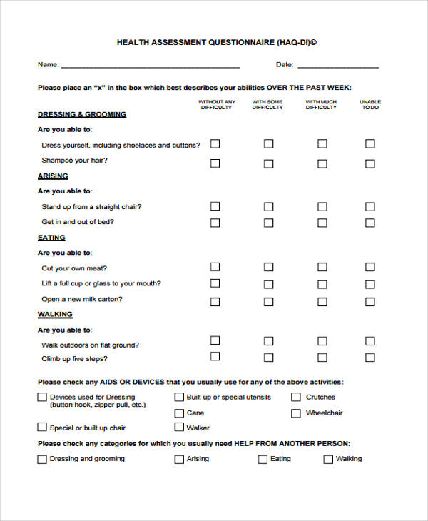 Free 50 Health Assessment Forms In Pdf 6535