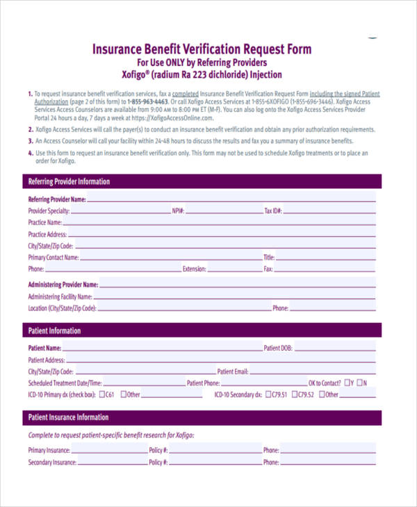 insurance benefit verification request form1