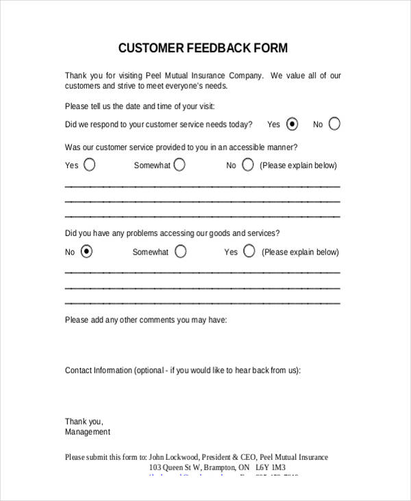 insurance customer feedback form