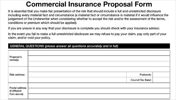 insurance proposal form samples