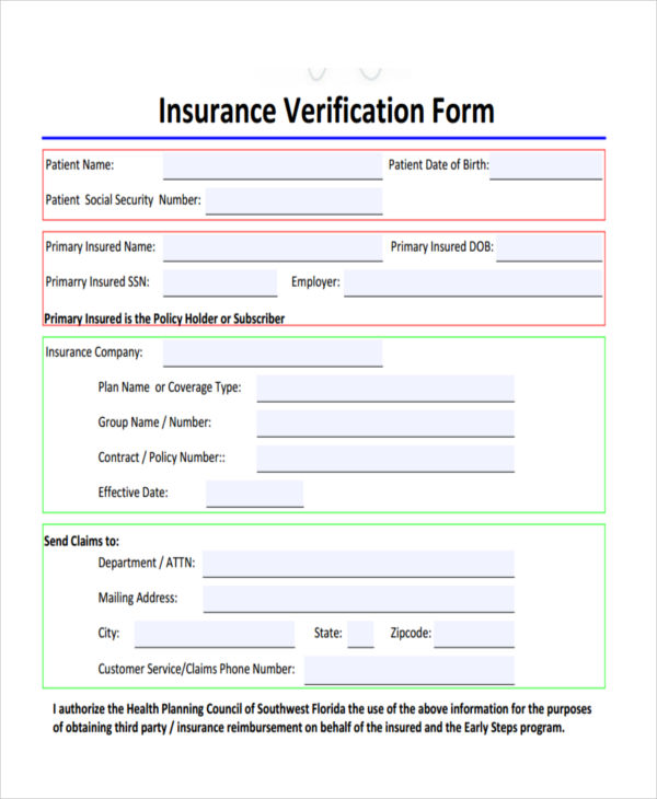 Sample Insurance Verification Form Fill Out And Sign Printable Pdf Gambaran