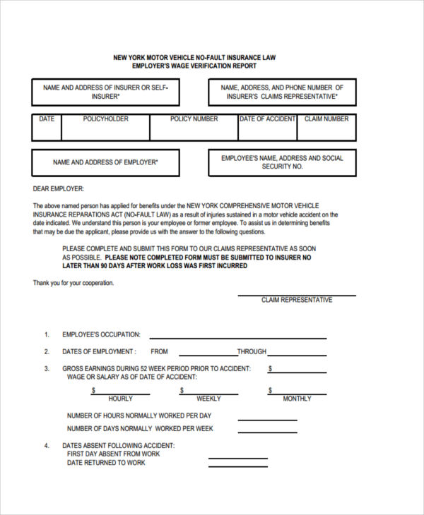 insurance wage verification report form
