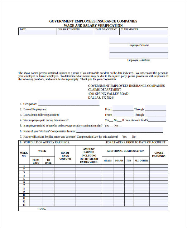 insurance wage verification report form1