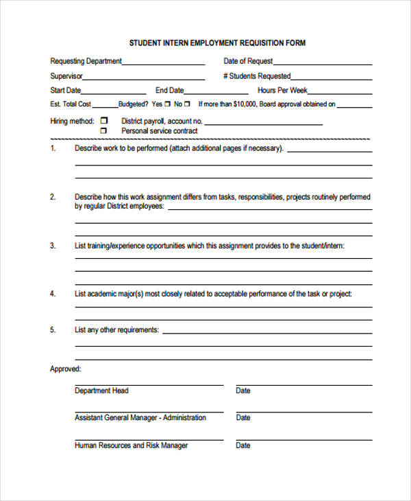 intern employment requisition form