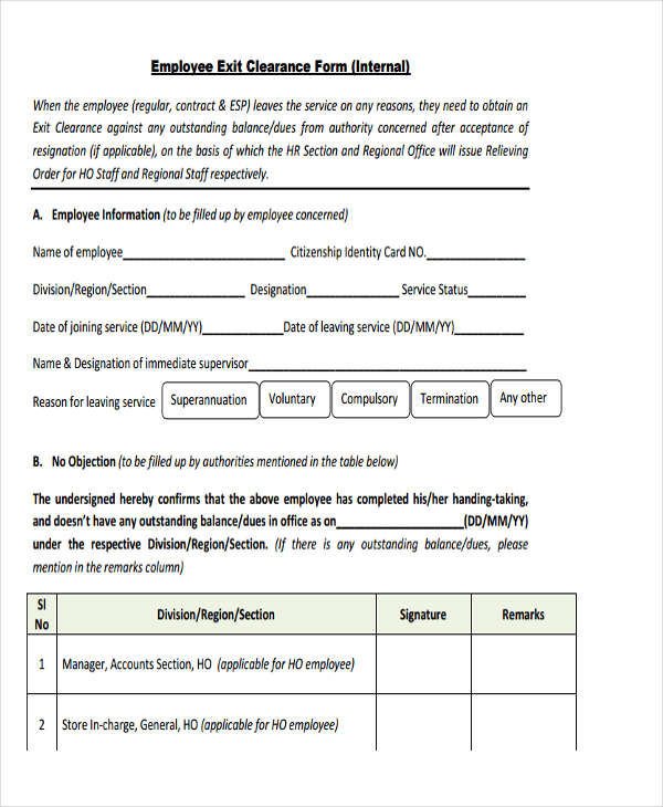 Free 19 Employee Clearance Forms In Pdf Ms Word Excel 0096