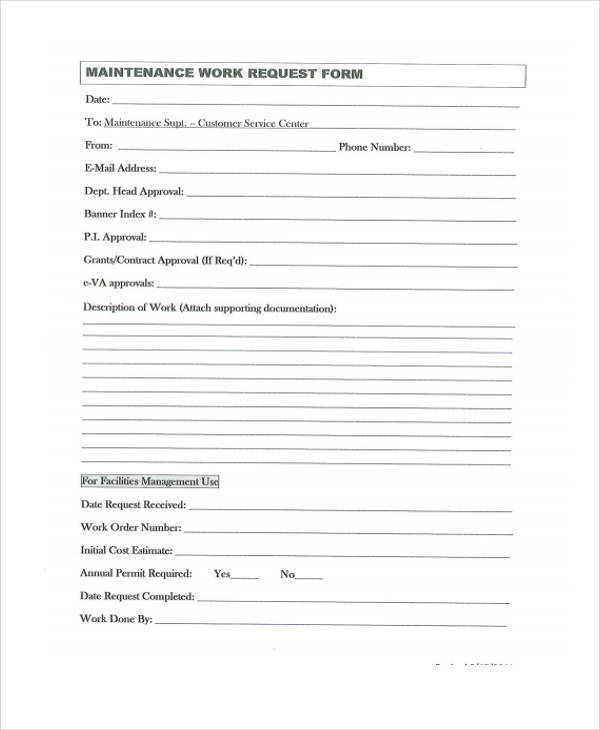 FREE 11+ Maintenance Work Order Form Samples, PDF, MS Word, Google Docs