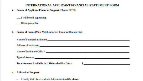 international applicant financial