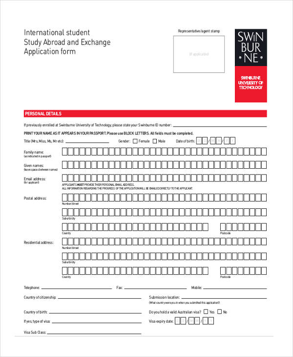 international student exchange application form