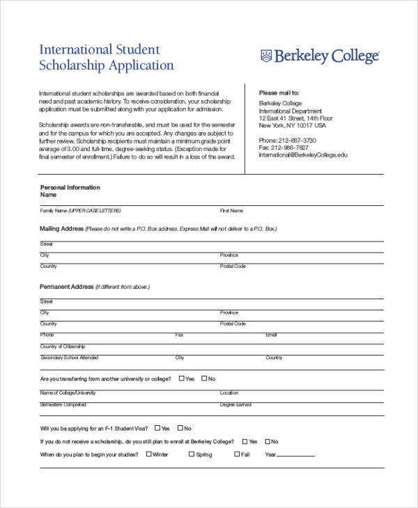 international student scholarship application form