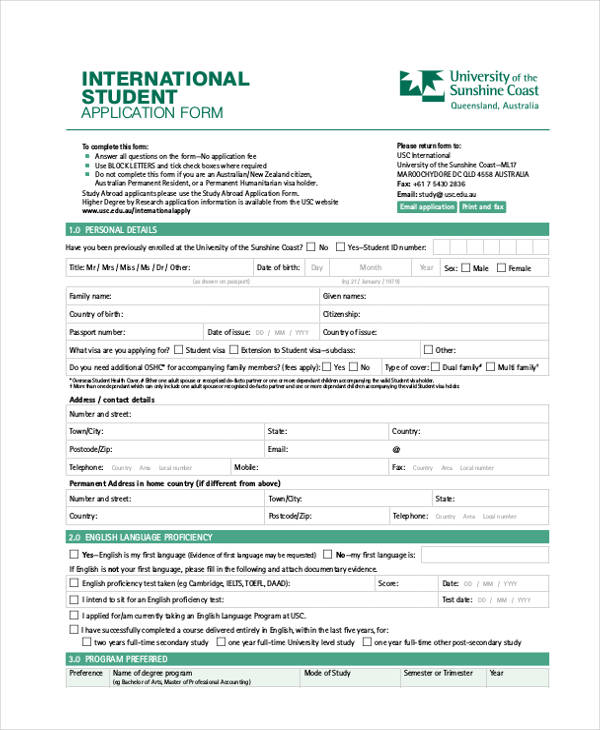 FREE 44 Student Application Form Samples PDF MS Word Google Docs Excel