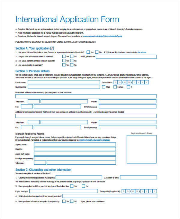 international university student application form