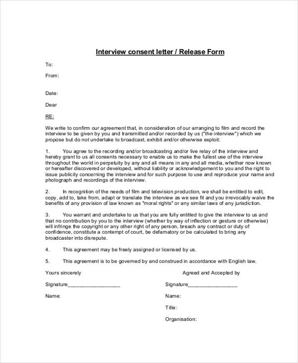 interview release consent letter form
