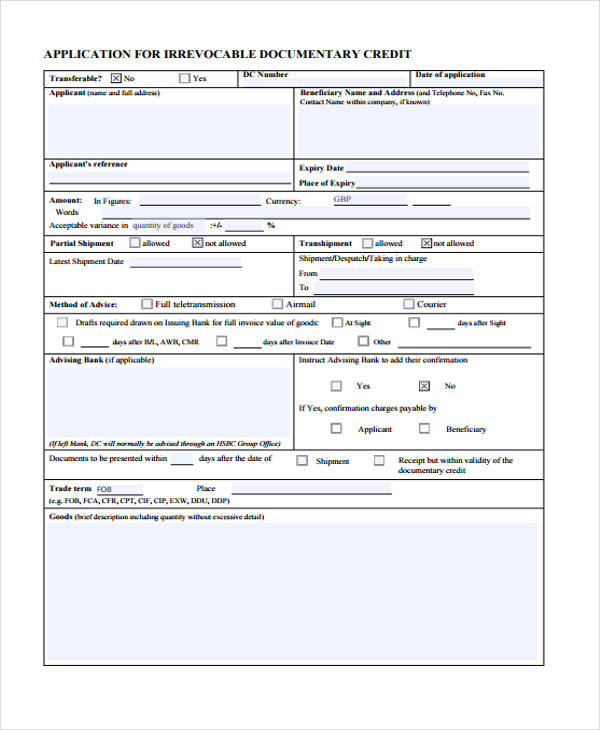 irrevocable documentary credit application form1