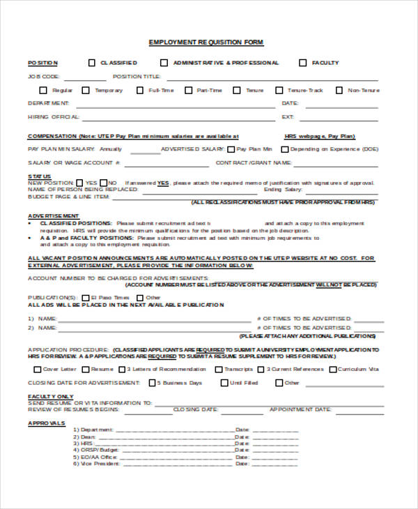 job employment requisition form