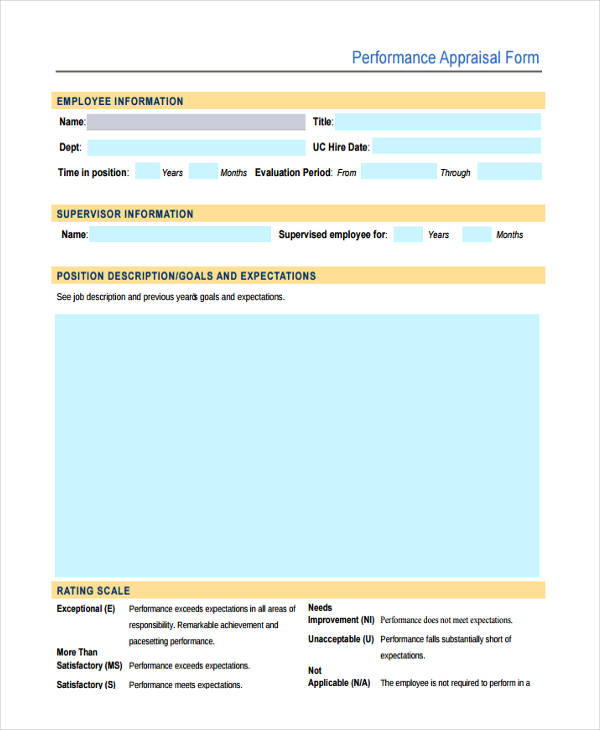 job performance appraisal form
