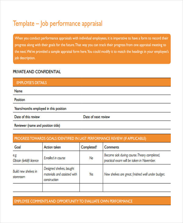 job performance appraisal template1