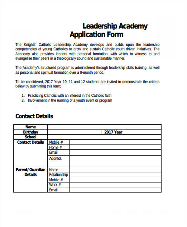 FREE 9+ Leadership Application Forms in PDF | MS Word