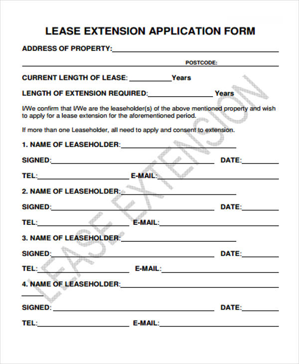 lease extension application form sample
