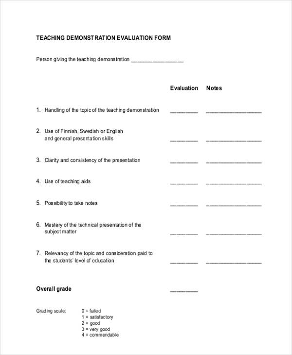 lecture demonstration evaluation form