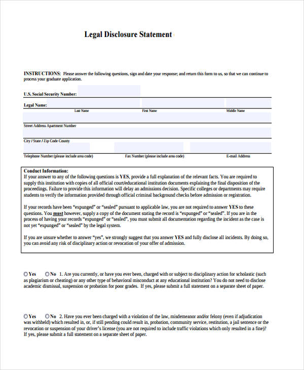 legal disclosure statement form