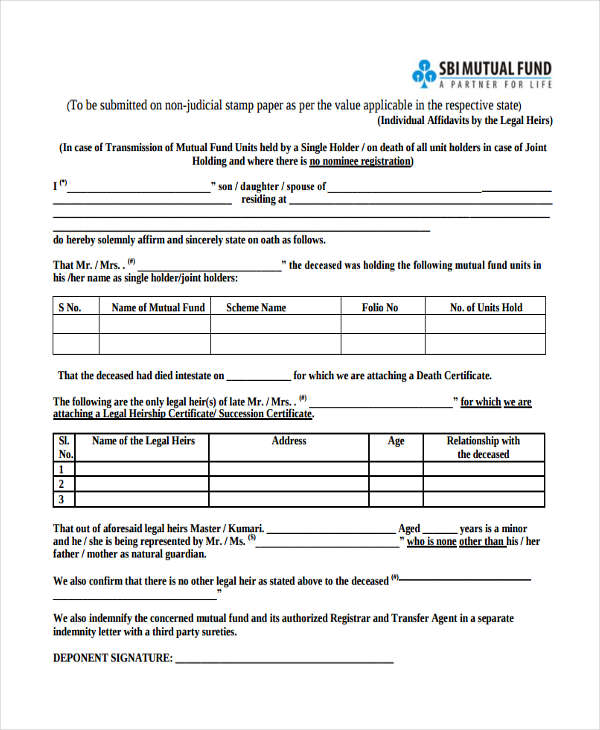 Affidavit For Legal Heir Certificate