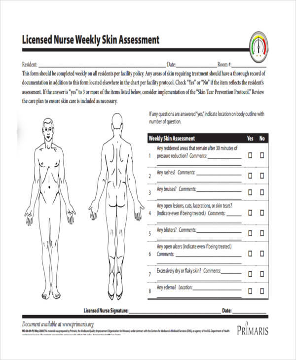 licensed nursing skin assessment form