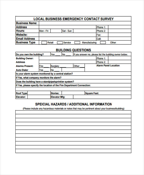 local business emergency contact form