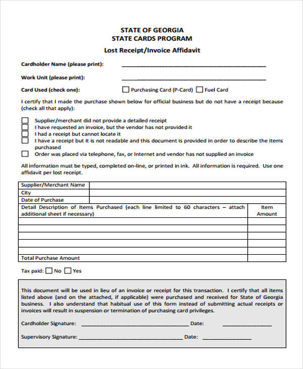 lost form invoice Affidavit Sample,  8 Lost FREE Example, in Format Form Samples