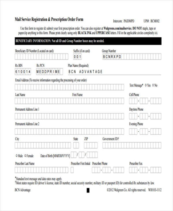 mail service prescription order form