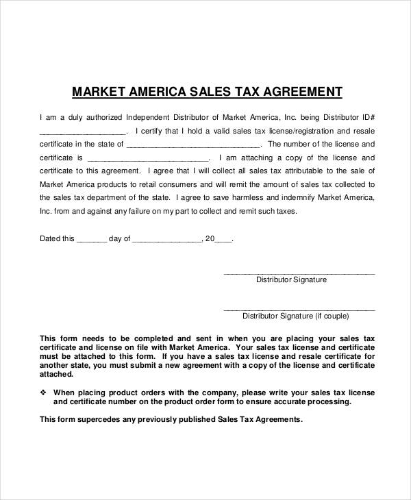market sales tax agreement form