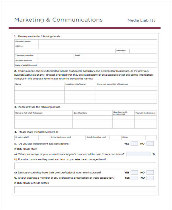 marketing advertising proposal form