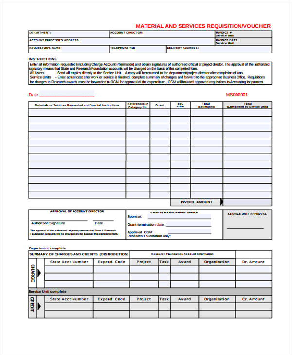 material services requisition form