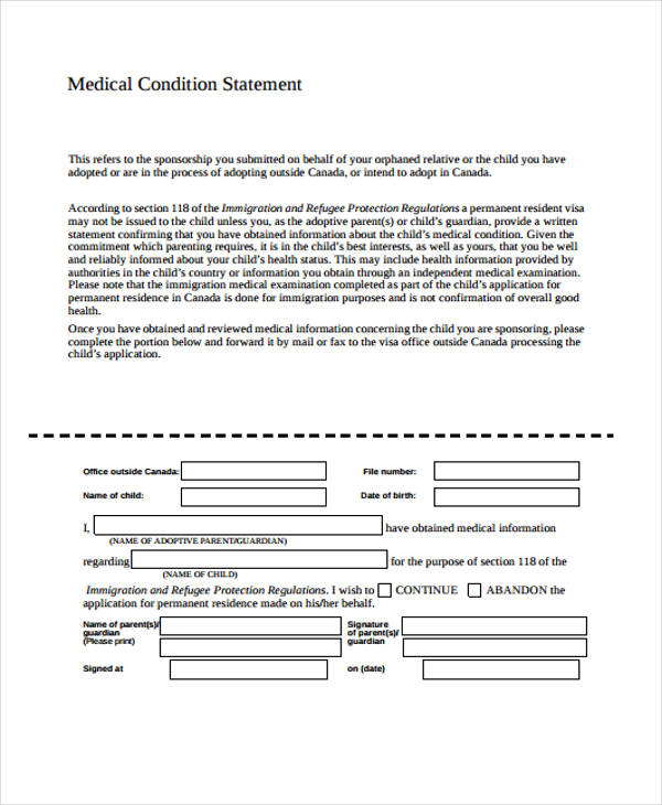 Free 12 Sample Medical Statement Forms In Pdf Ms Word 4452