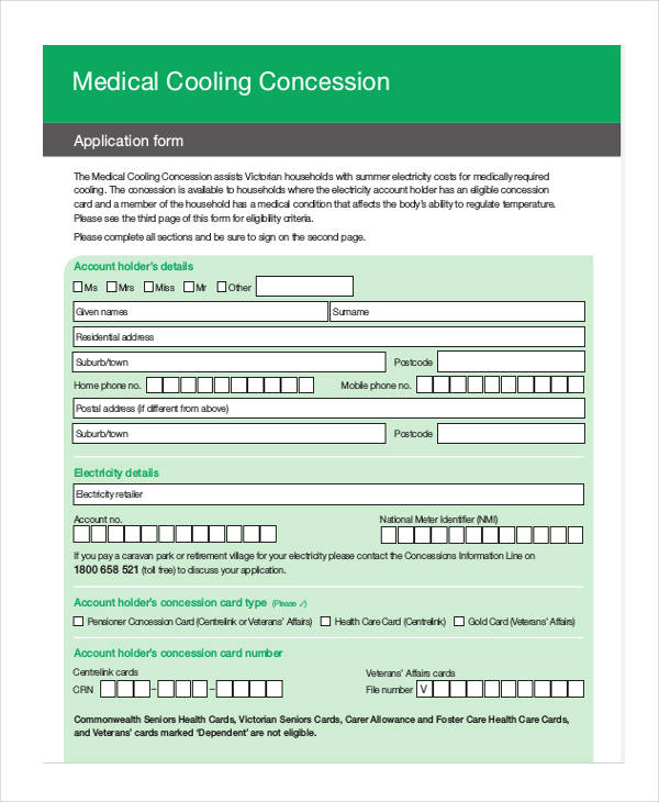 medical cooling concession application form