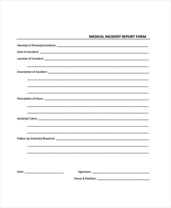 medical emergency incident report form