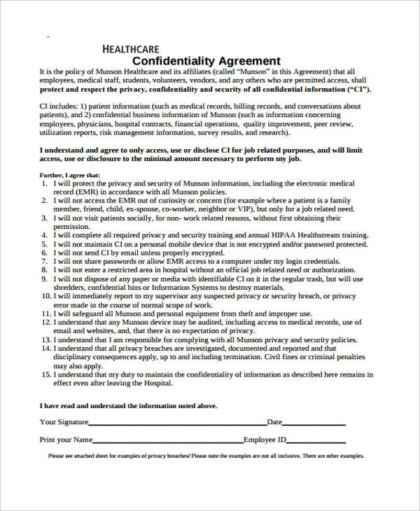 medical hipaa confidentiality agreement form