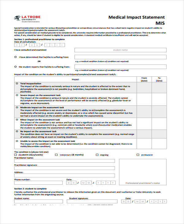 Free 12 Sample Medical Statement Forms In Pdf Ms Word 9142
