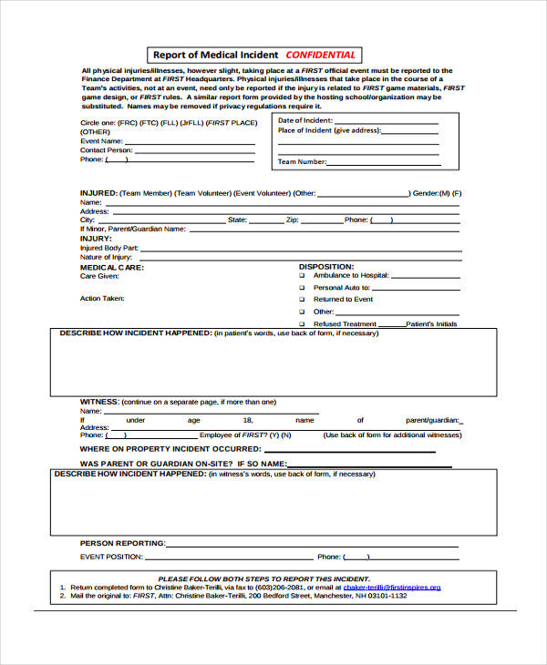 medical laboratory incident report form