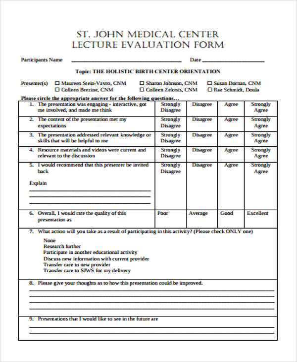 Presentation Evaluation Form Templates