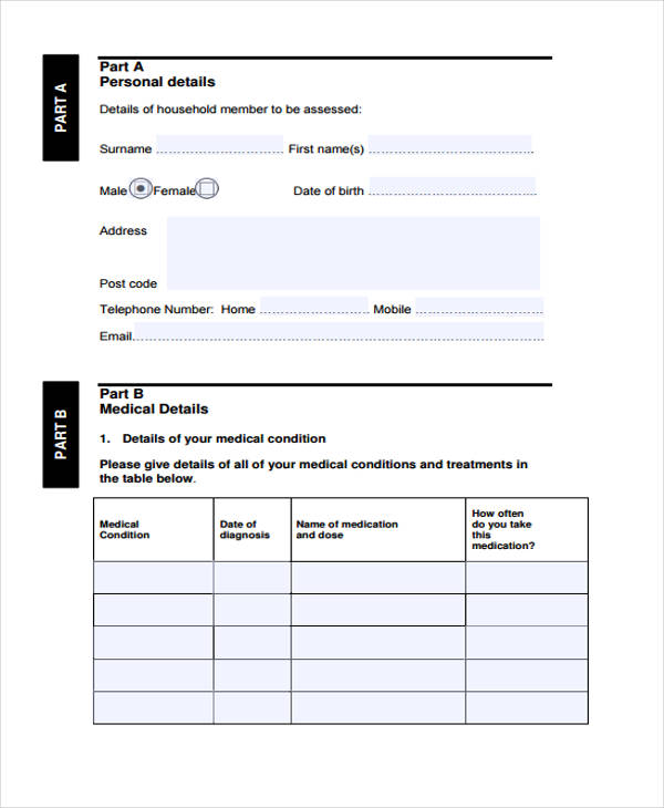 medical needs assessment form